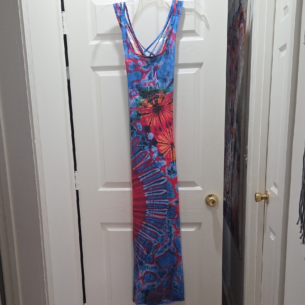 Source Unknown Blue and Red Maxi Dress